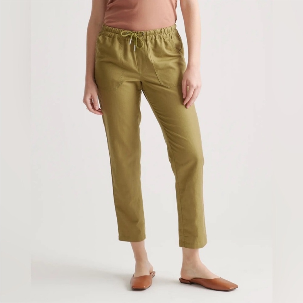 Quince Organic Cotton Linen Twill Straight Leg Pant Army Green Crop Medium